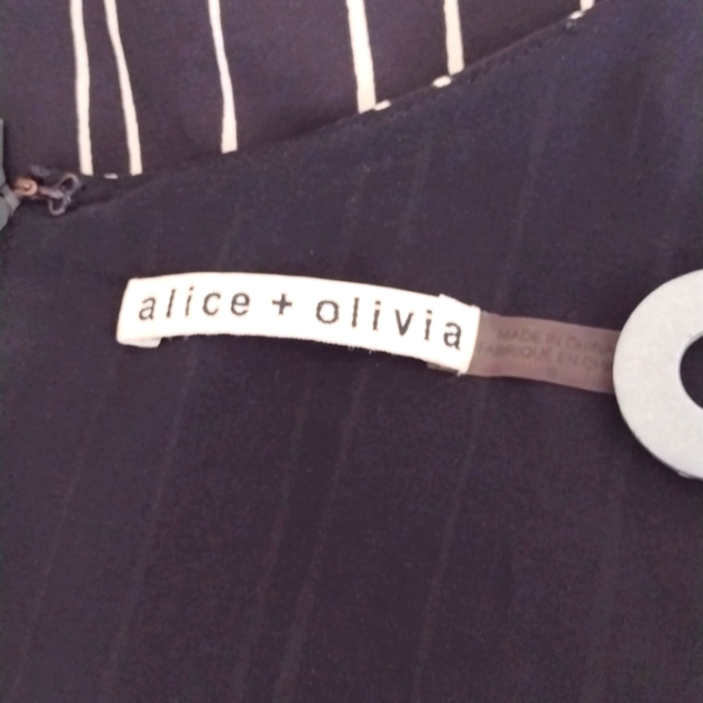 Alice & Olivia Black Striped Spaghetti Strap Midi Dress Size 0 - Picture 5 of 15